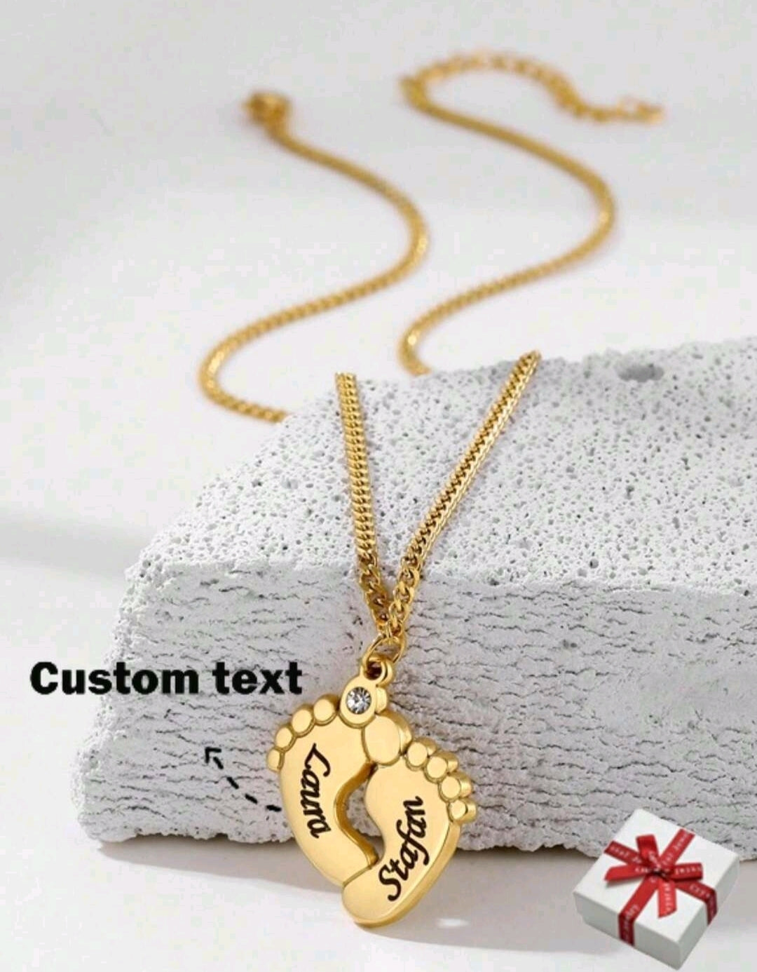 Baby feet,Zirconia, Nameplate Stainless Steel  Engraved, Vintage O6 Link (MJ099)10 letters and / or numbers per feet