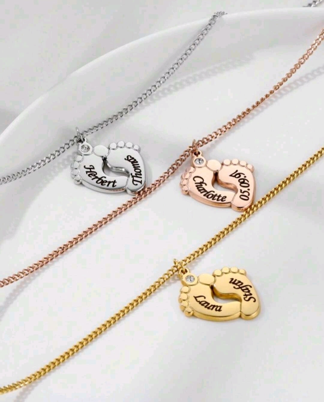 Baby feet,Zirconia, Nameplate Stainless Steel  Engraved, Vintage O6 Link (MJ099)10 letters and / or numbers per feet