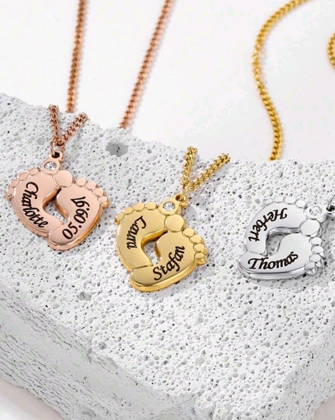 Baby feet,Zirconia, Nameplate Stainless Steel  Engraved, Vintage O6 Link (MJ099)10 letters and / or numbers per feet