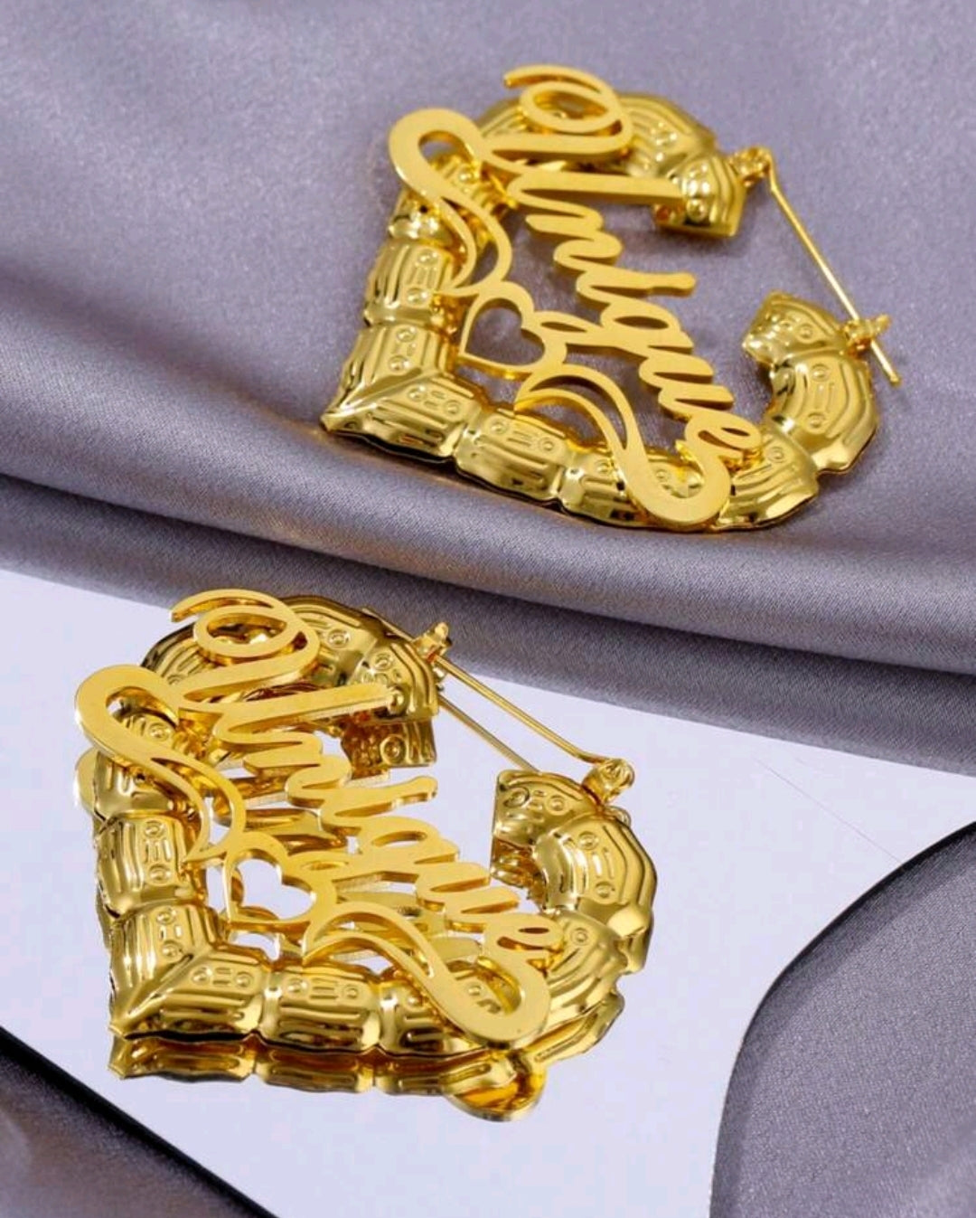 5mm Bamboo knot heart,personalized name earrings. Stainless steel.(MJ104)