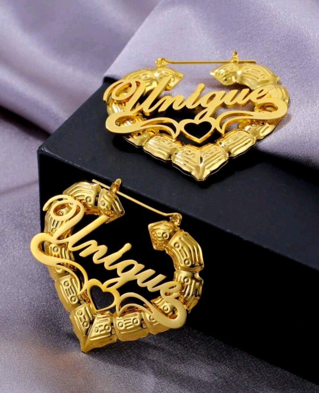 5mm Bamboo knot heart,personalized name earrings. Stainless steel.(MJ104)