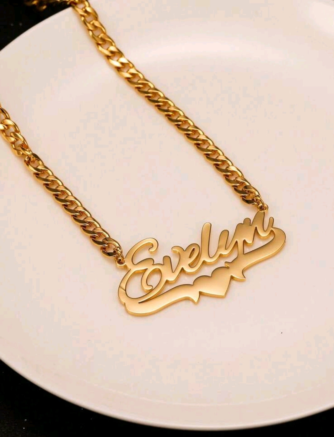 7cm Bamboo knot hoop earring, 5NK chain necklace,personalized name . Stainless steel.(MJ105)