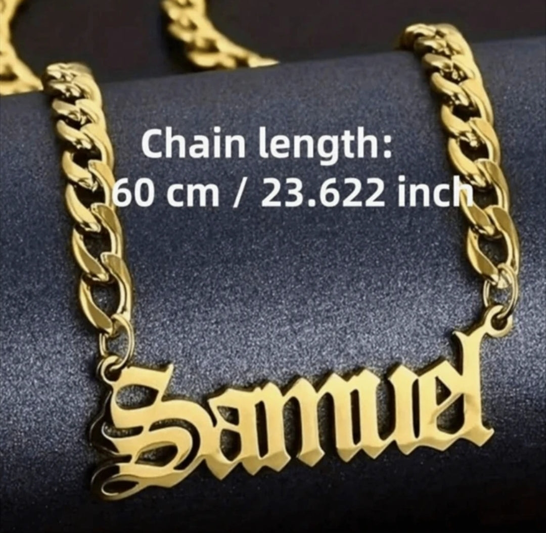 Customized  Old English letter name chain. Stain less steel (MJ008)