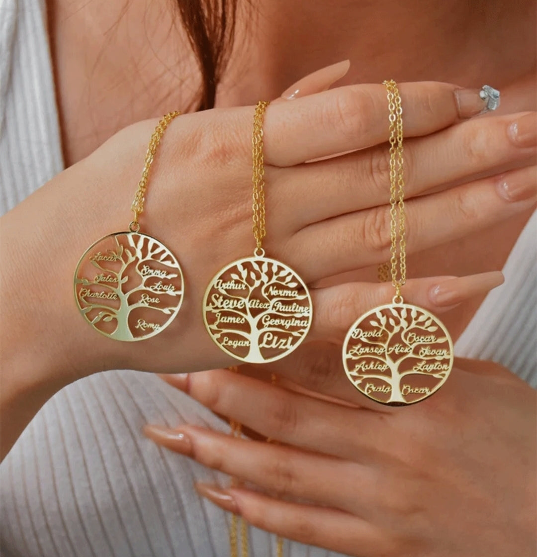 Personalized family tree necklace, up to 9 names.Stainless steel(MJ115)