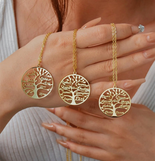 Personalized family tree necklace, up to 9 names.Stainless steel(MJ115)