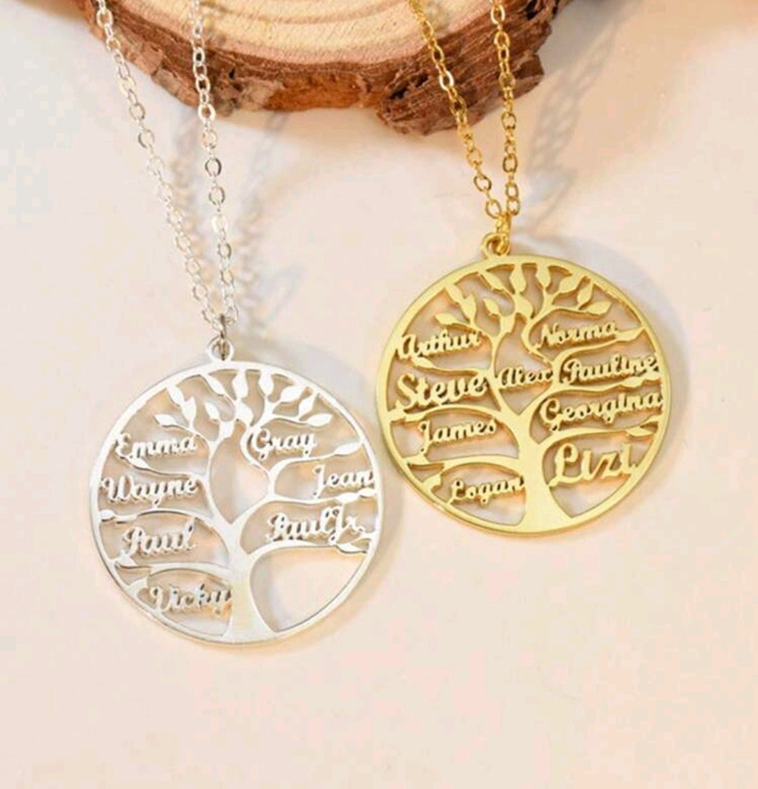 Personalized family tree necklace, up to 9 names.Stainless steel(MJ115)