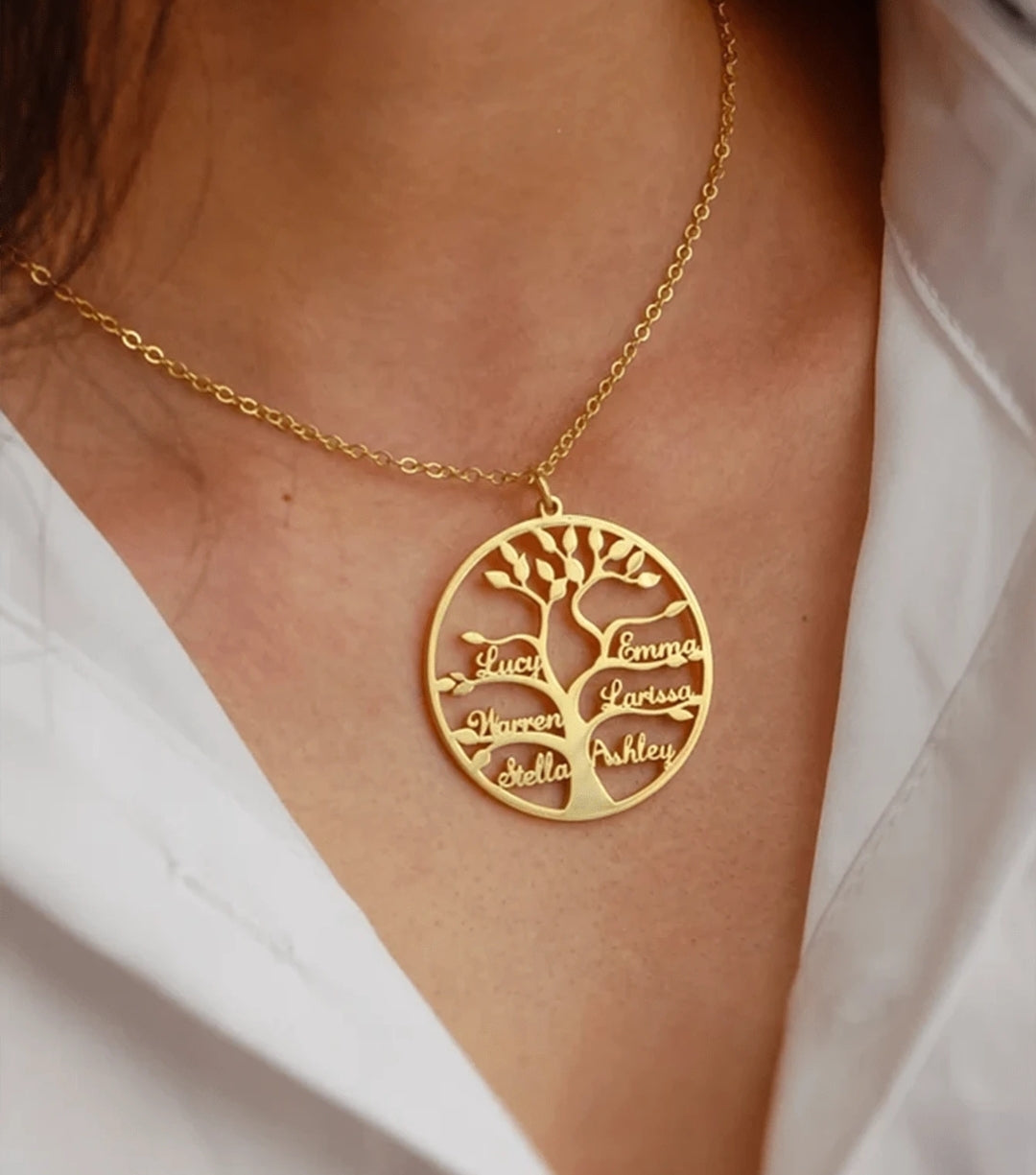 Personalized family tree necklace, up to 9 names.Stainless steel(MJ115)