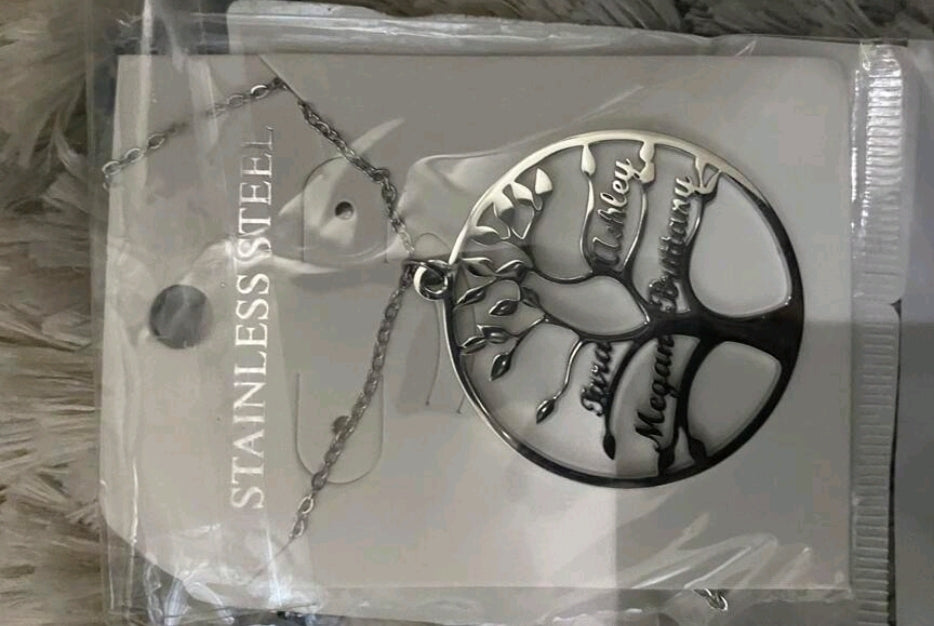 Personalized family tree necklace, up to 9 names.Stainless steel(MJ115)