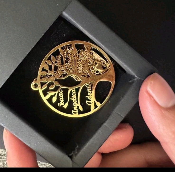 Personalized family tree necklace, up to 9 names.Stainless steel(MJ115)