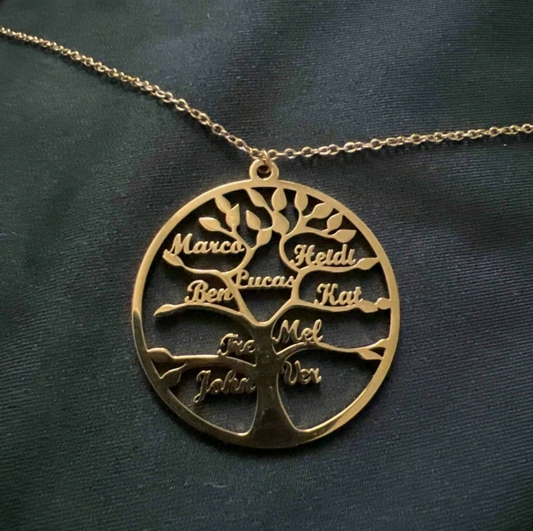 Personalized family tree necklace, up to 9 names.Stainless steel(MJ115)