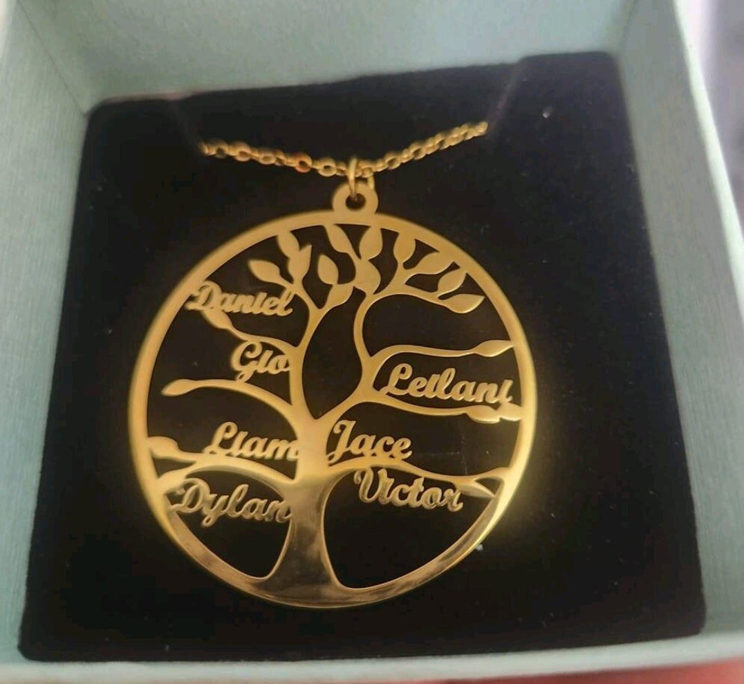 Personalized family tree necklace, up to 9 names.Stainless steel(MJ115)