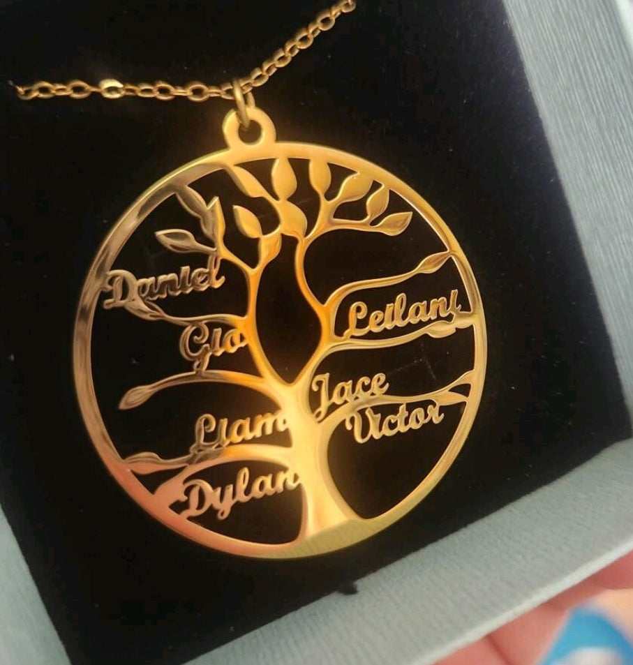 Personalized family tree necklace, up to 9 names.Stainless steel(MJ115)