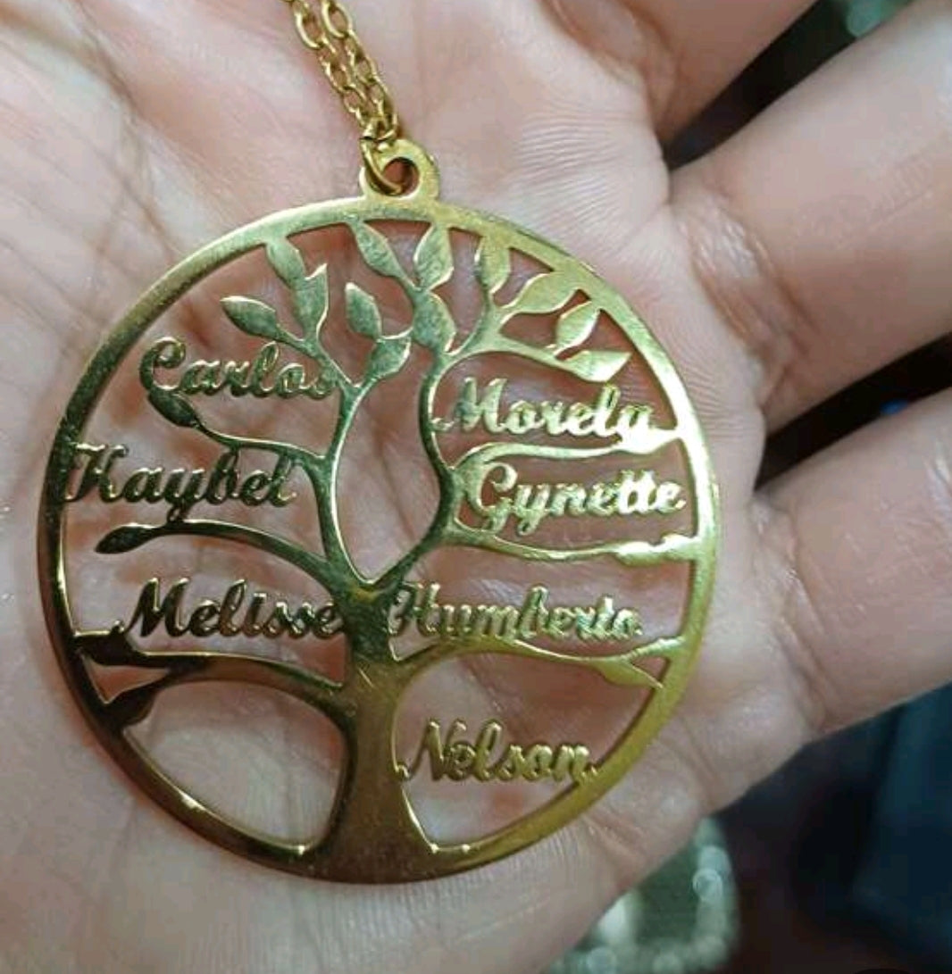 Personalized family tree necklace, up to 9 names.Stainless steel(MJ115)