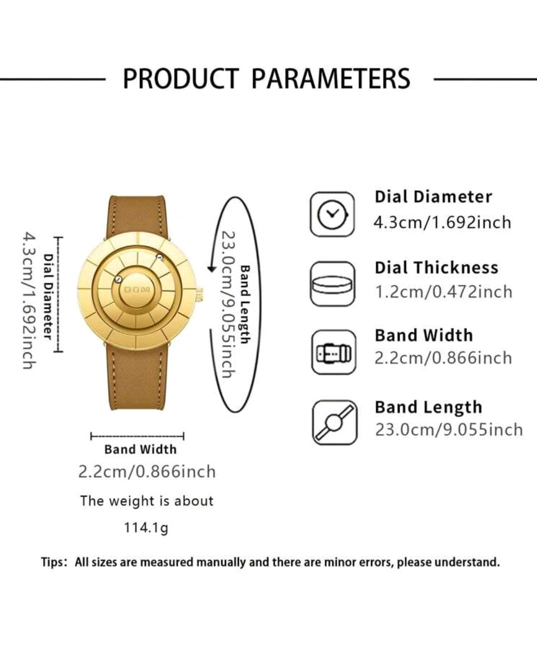 DOM Men's Watch, Advanced Technology Mirrorless Magnetic Leather Band Waterproof Casual Wristwatch, 30M Water Resistant