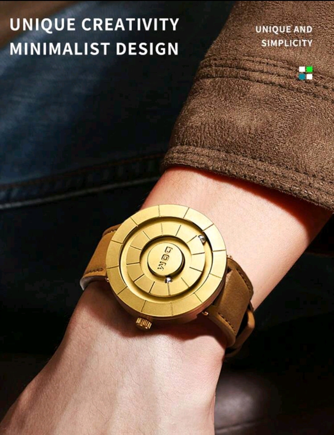 DOM Men's Watch, Advanced Technology Mirrorless Magnetic Leather Band Waterproof Casual Wristwatch, 30M Water Resistant