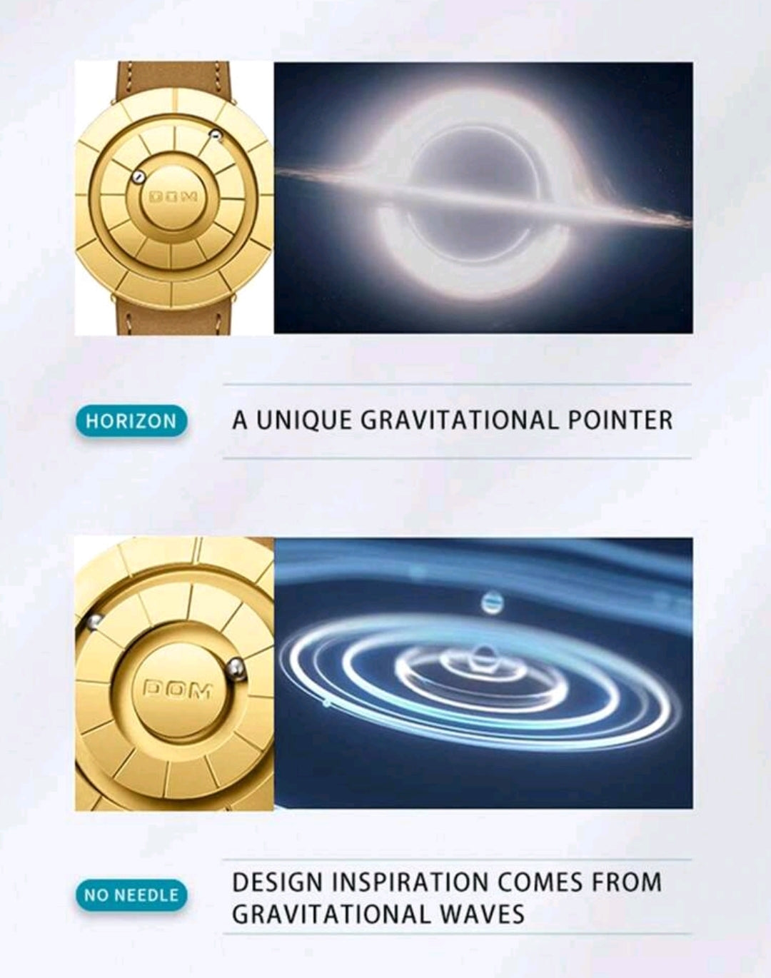 DOM Men's Watch, Advanced Technology Mirrorless Magnetic Leather Band Waterproof Casual Wristwatch, 30M Water Resistant