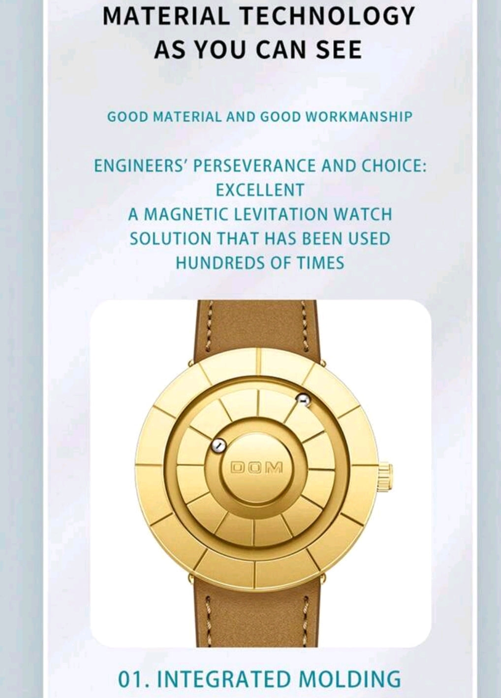 DOM Men's Watch, Advanced Technology Mirrorless Magnetic Leather Band Waterproof Casual Wristwatch, 30M Water Resistant