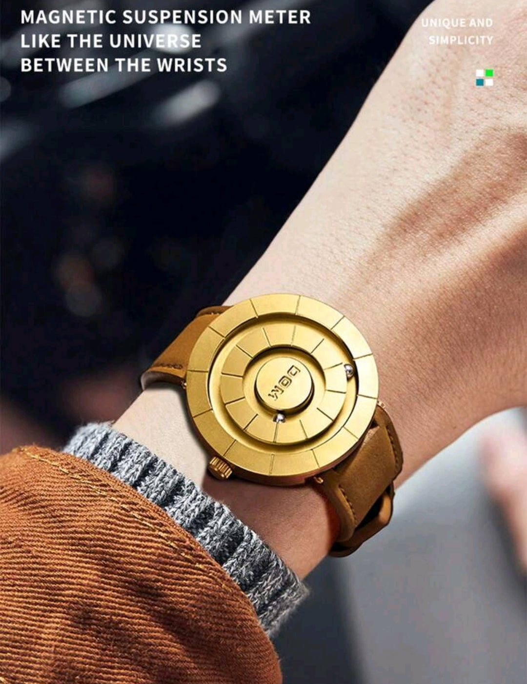 DOM Men's Watch, Advanced Technology Mirrorless Magnetic Leather Band Waterproof Casual Wristwatch, 30M Water Resistant