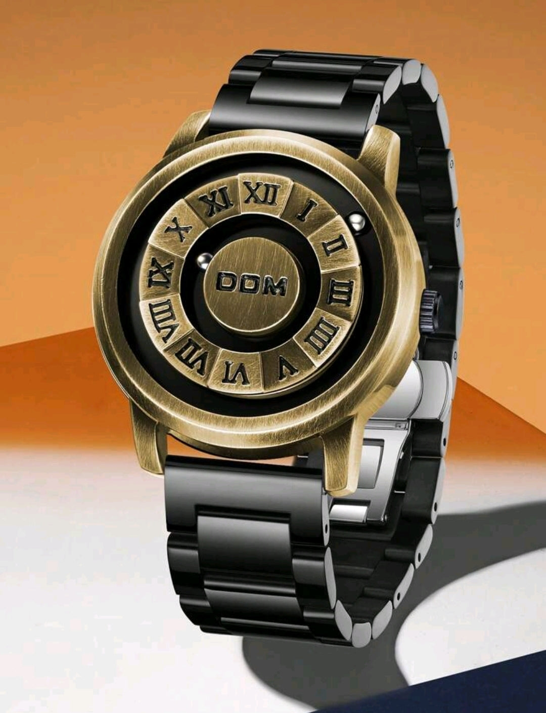 DOM  Vintage Style  Dial Quartz Waterproof Watch,  New Technology Magnetic Levitation Wristwatch With  Steel Band