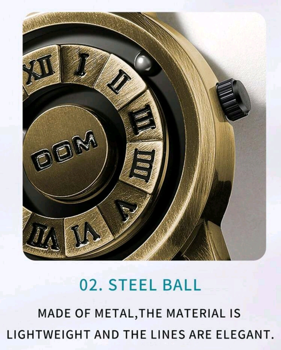 DOM  Vintage Style  Dial Quartz Waterproof Watch,  New Technology Magnetic Levitation Wristwatch With  Steel Band