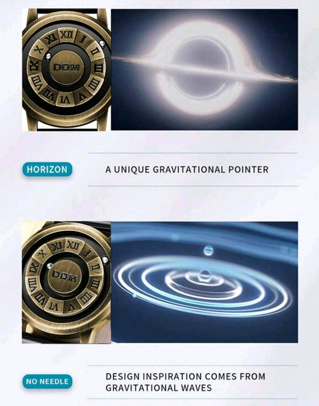 DOM  Vintage Style  Dial Quartz Waterproof Watch,  New Technology Magnetic Levitation Wristwatch With  Steel Band