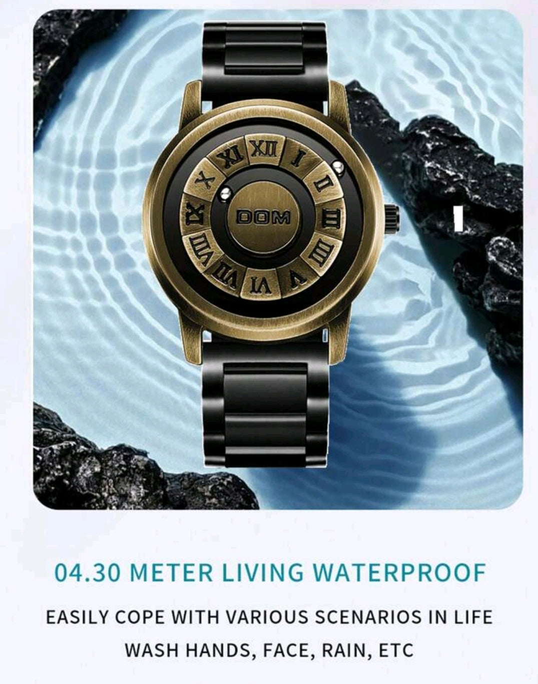 DOM  Vintage Style  Dial Quartz Waterproof Watch,  New Technology Magnetic Levitation Wristwatch With  Steel Band