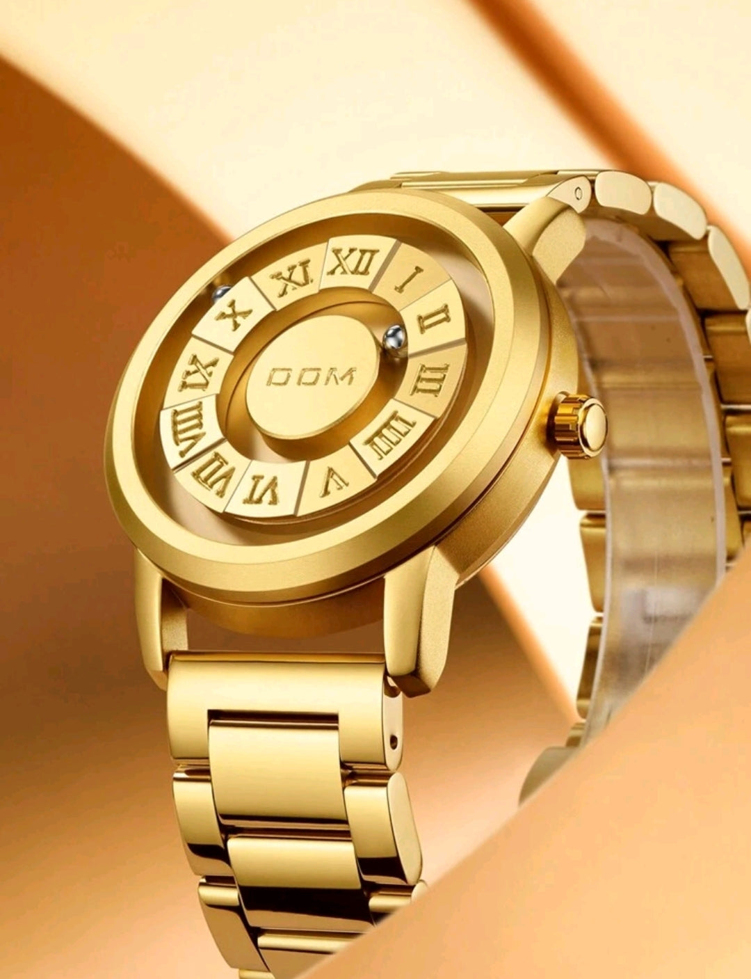 DOM  Vintage Style  Dial Quartz Waterproof Watch,  New Technology Magnetic Levitation Wristwatch With  Steel Band