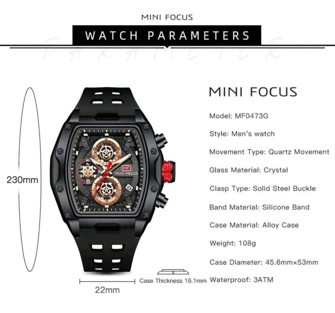 MF MINI FOCUS Men Watches Unique Casual Wrist Watches (Chronograph/Waterproof/Luminous/Calendar) Silicon Band Fashion Watches For Men