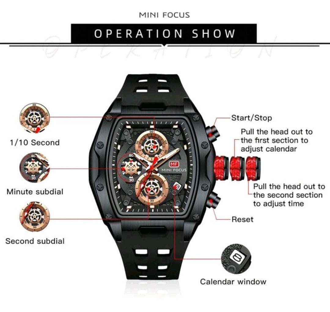 MF MINI FOCUS Men Watches Unique Casual Wrist Watches (Chronograph/Waterproof/Luminous/Calendar) Silicon Band Fashion Watches For Men