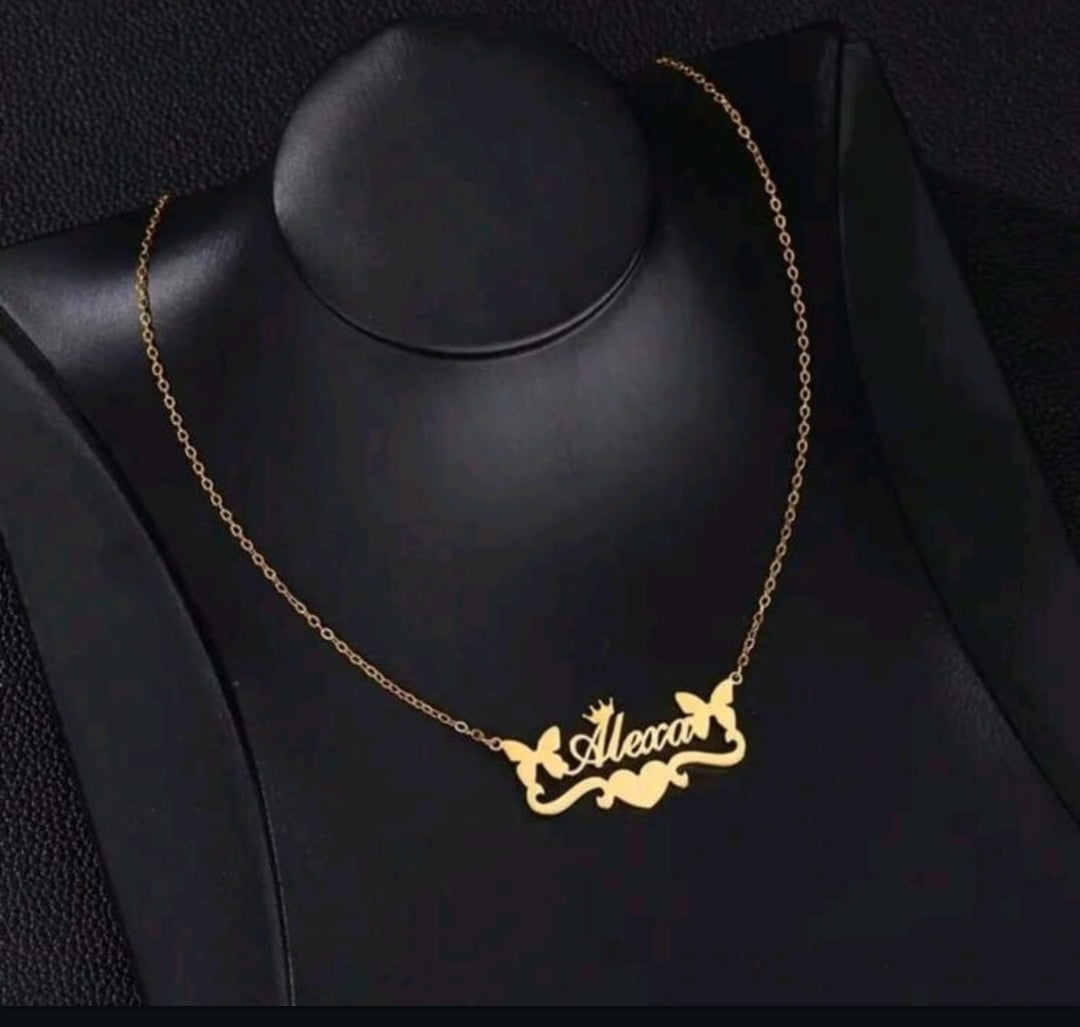Crown,heart,butterfly, Custom name Stainless Steel Necklace.[MJ128]
