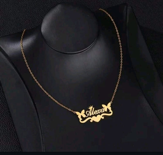 Crown,heart,butterfly, Custom name Stainless Steel Necklace.[MJ128]