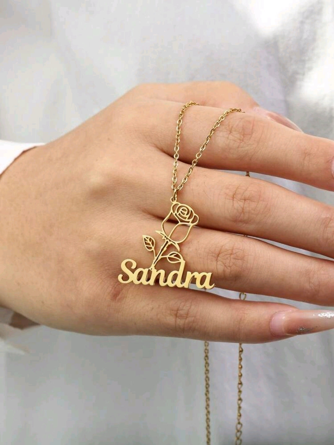 Customized Rose Name Necklace, Stainless Steel, Customized Pendant Necklace  Chain