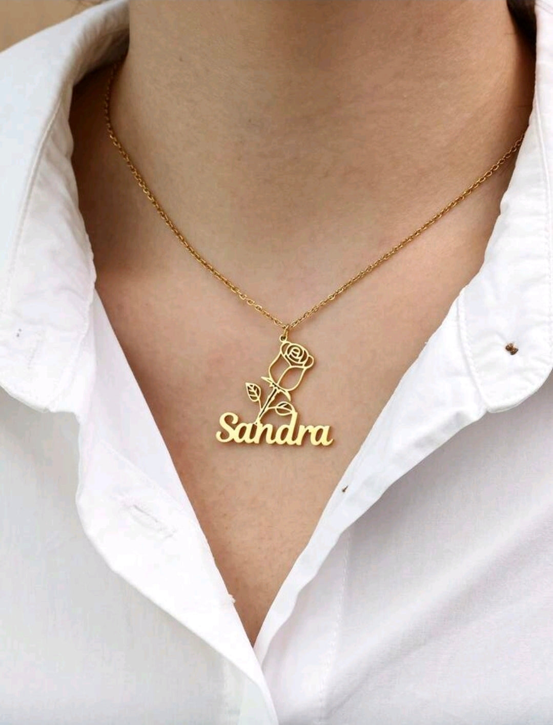 Customized Rose Name Necklace, Stainless Steel, Customized Pendant Necklace  Chain