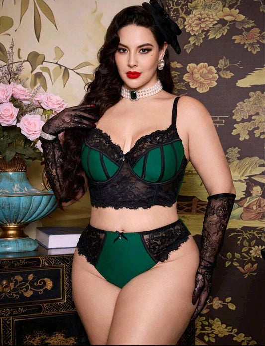 2pcs/Set Plus Size Contrast lace, Sexy Underwear with steel rings.(Pre-order 2-3weeks)