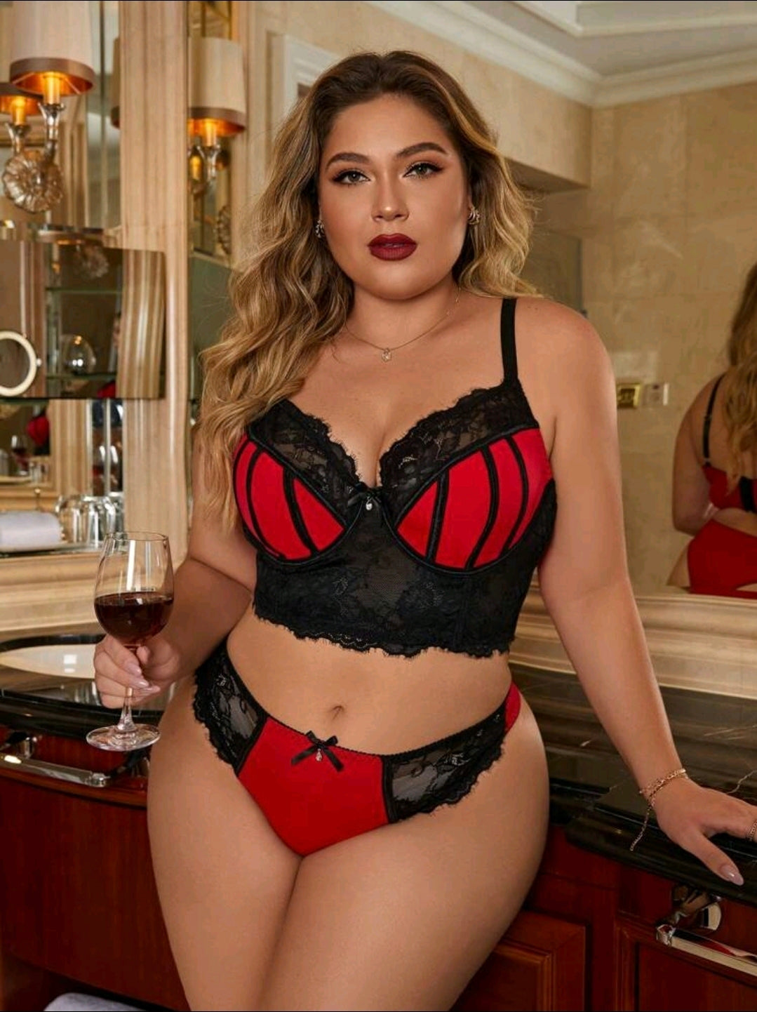 2pcs/Set Plus Size Contrast lace, Sexy Underwear with steel rings.(Pre-order 2-3weeks)