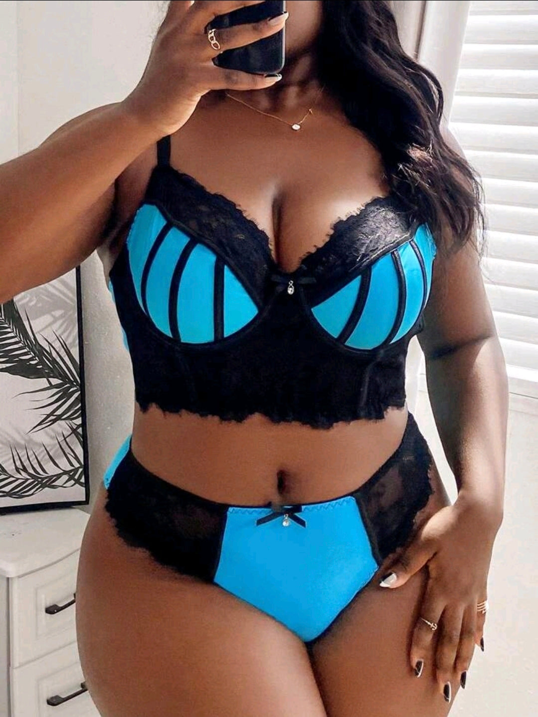 2pcs/Set Plus Size Contrast lace, Sexy Underwear with steel rings.(Pre-order 2-3weeks)