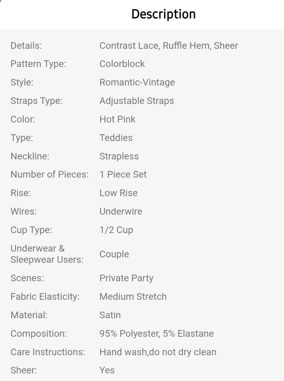 Fuchsia Contrast Satin Lace Patchwork Ruffle Vintage Sexy Bodysuit lingerie. (Pre-order 2-3weeks)