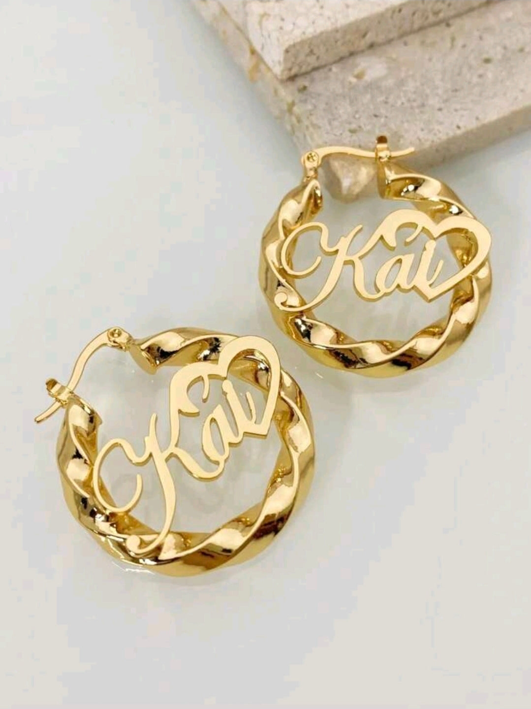 Double Layered 3D Necklace With Heart-Shaped Name, Earring Set, Stainless Steel