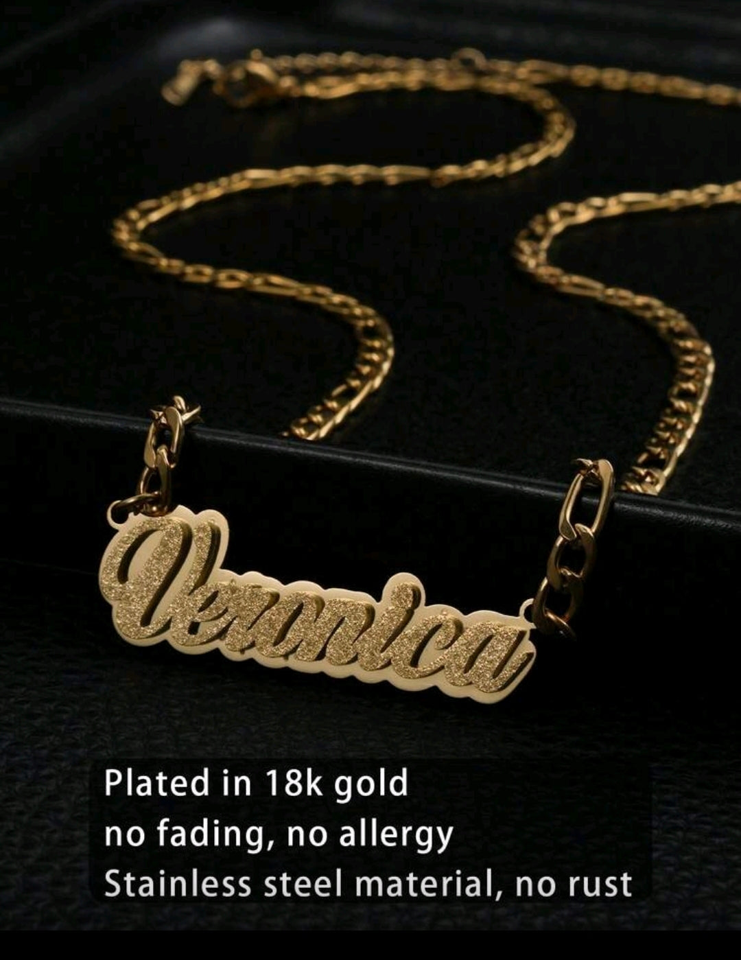 Frosted Name plate, stainless steel Necklace. MJ144