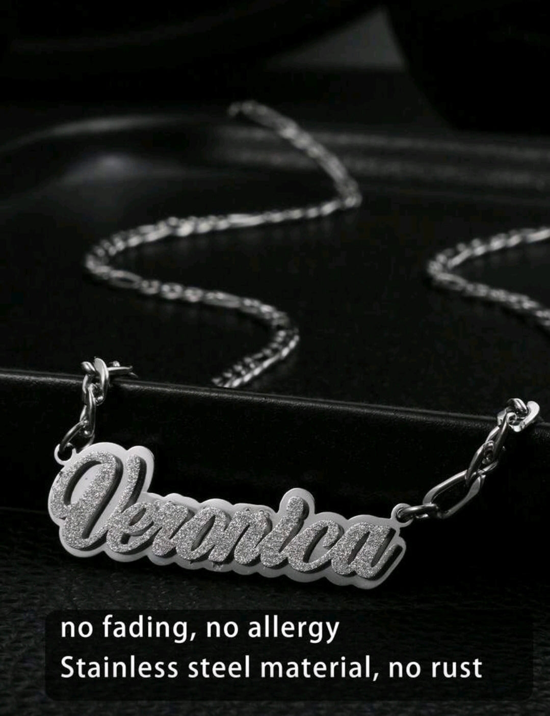 Frosted Name plate, stainless steel Necklace. MJ144