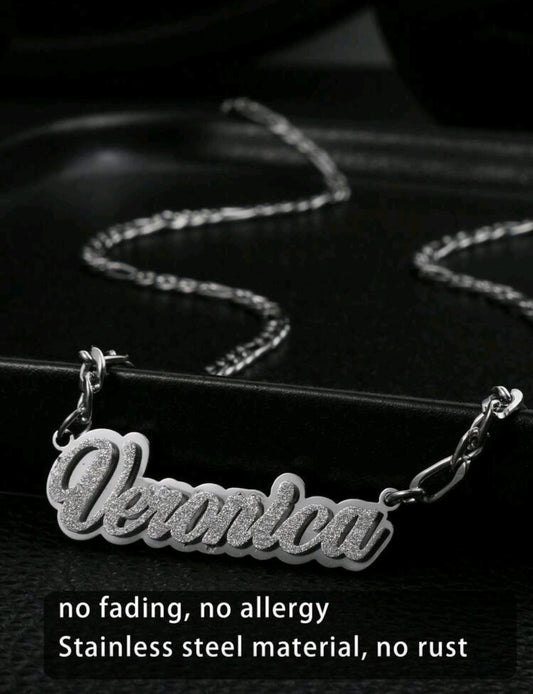 Frosted Name plate, stainless steel Necklace. MJ144