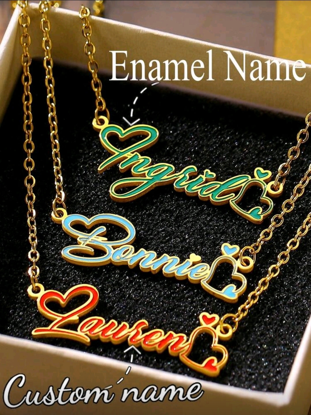 Color Filled Enamel Oil Drip Custom name Stainless Steel Necklace.[MJ142]