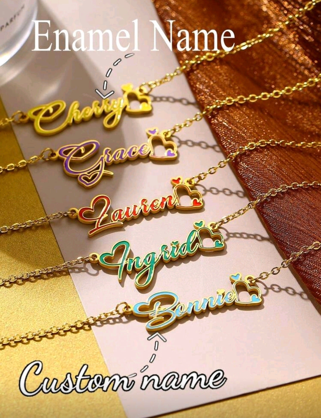 Color Filled Enamel Oil Drip Custom name Stainless Steel Necklace.[MJ142]