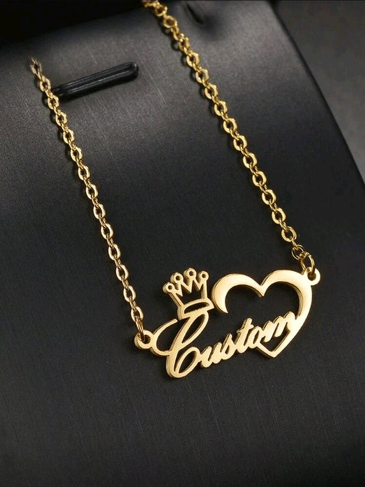 Crown,Heart , Name Necklaces,Stainless Steel Customized Pendant Necklace MJ156