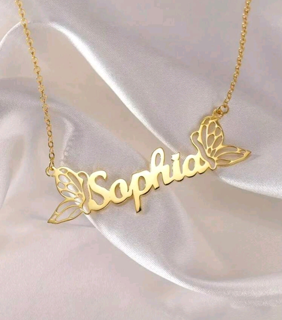 Double butterfly, Name Necklaces,Stainless Steel Customized Pendant Necklace MJ150