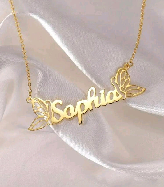 Double butterfly, Name Necklaces,Stainless Steel Customized Pendant Necklace MJ150