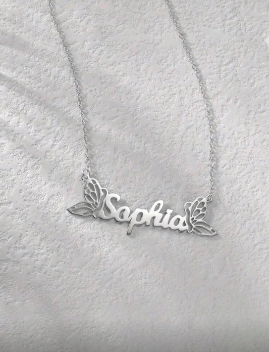 Double butterfly, Name Necklaces,Stainless Steel Customized Pendant Necklace MJ150