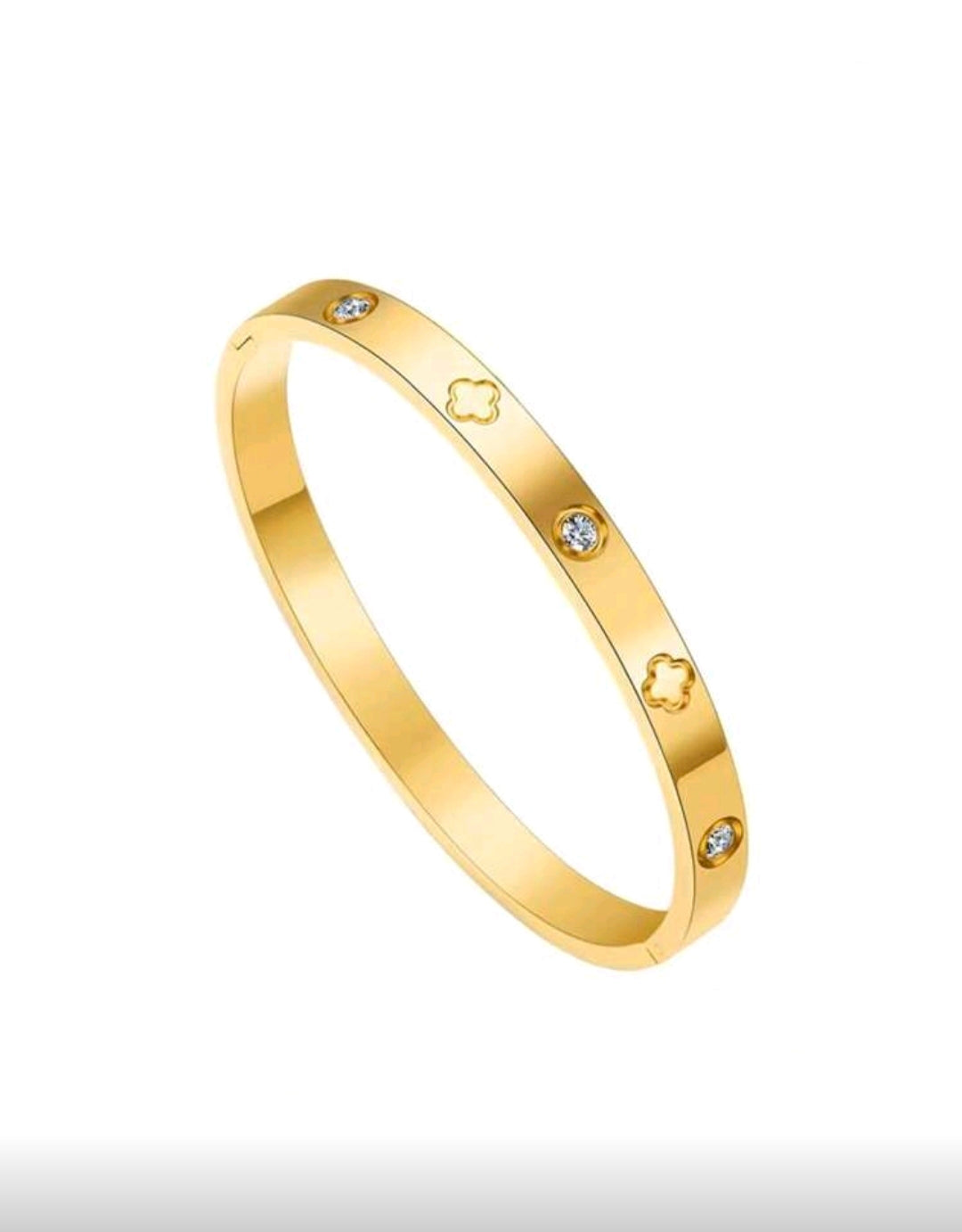 Cubic Zirconia, Clover Bangle Stainless Steel