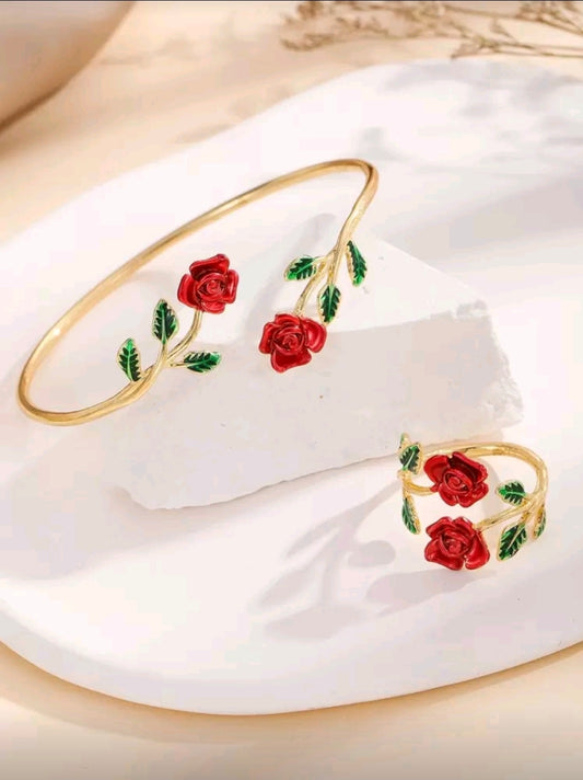 2pcs/ Rose bracelet and ring set