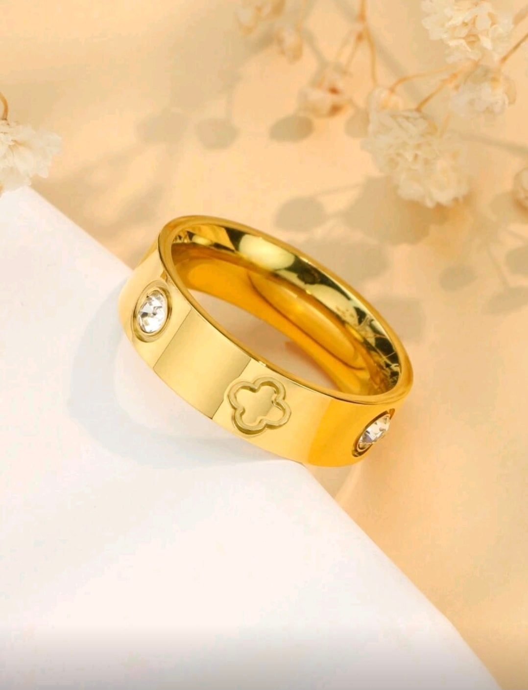 Cubic Zirconia, Clover Ring Stainless Steel